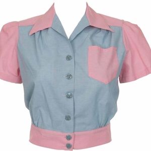 Freddies of Pinewood 1940s Reproduction Pastel Two Tone Work Blouse